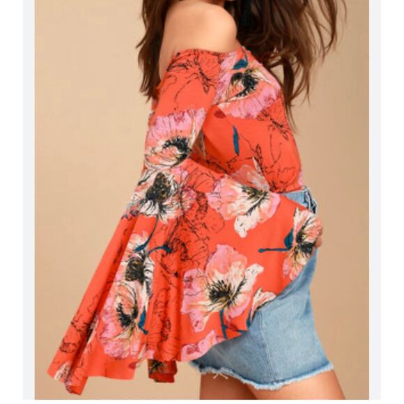 Free People Tops - Free People Birds of Paradise Coral Orange Floral Print Top XS